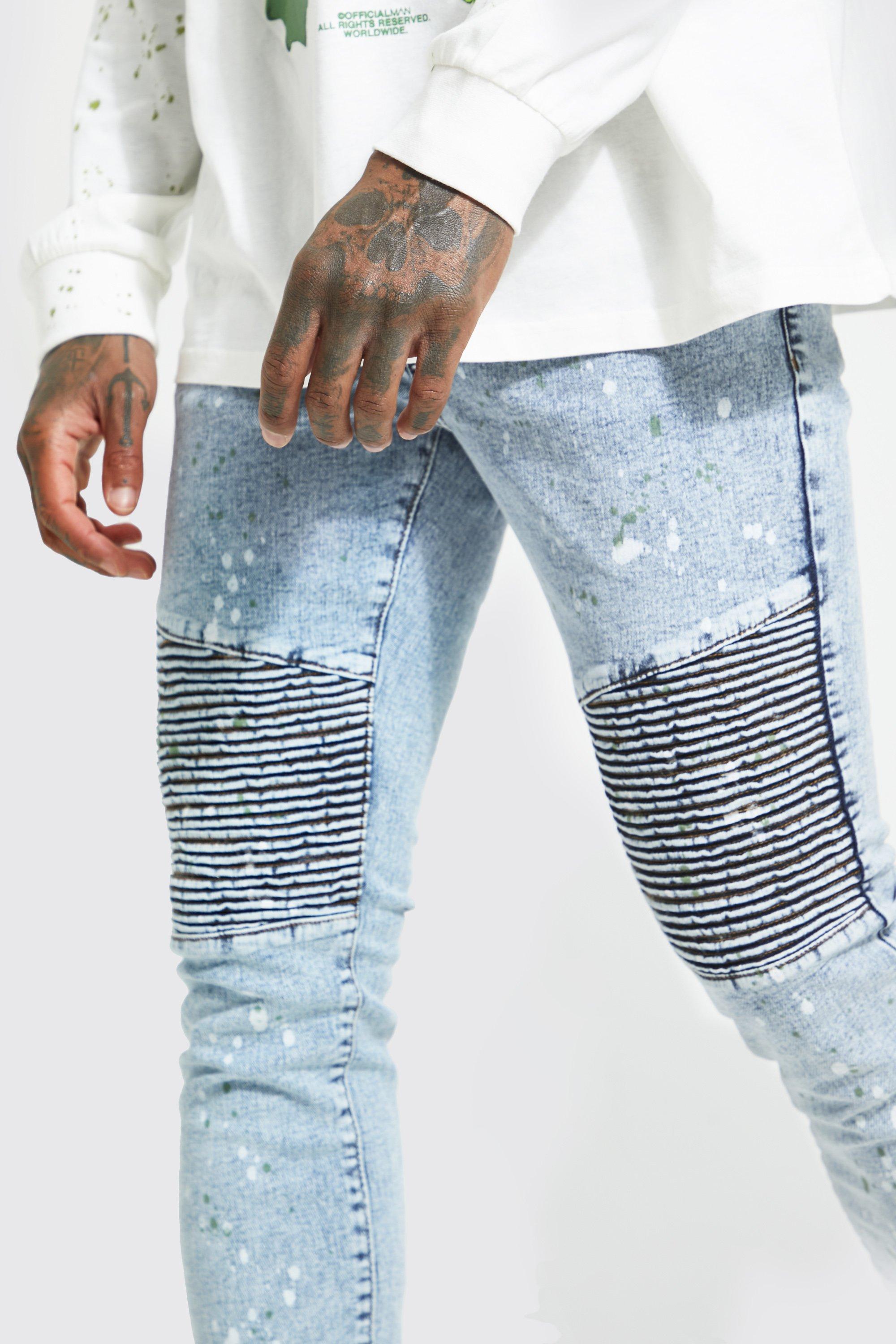 Biker jeans paint splatter sale